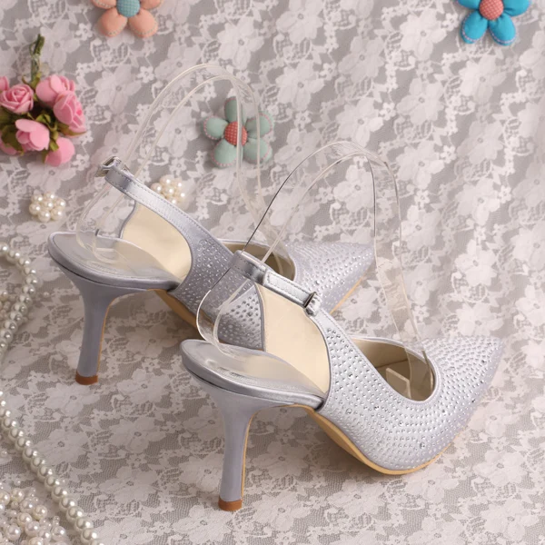 Женские свадебные туфли Wedopus со стразами с острым носком темно-синие вечерние