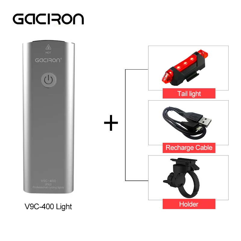 V9C-400-Silver Gaciron велосипед светильник велосипедный головной светильник IPX6 USB флэш-память светильник светодиодный вспышка передняя лампа V9C-400 V9F-600 V9C-800 V9S-1000 V9D-1600 V9D-1800 - Цвет: V9C-400-Silver
