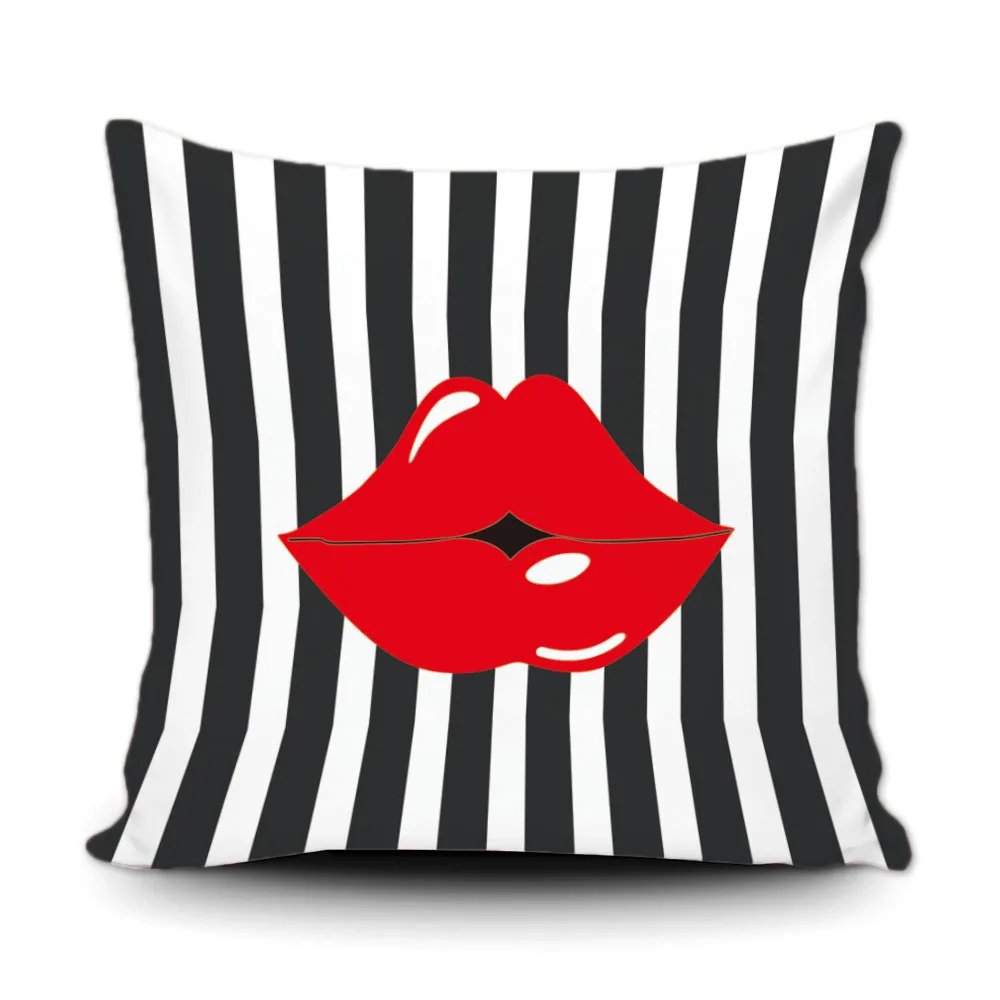 Модная симпатичная Геометрическая декоративная подушка в полоску с красными