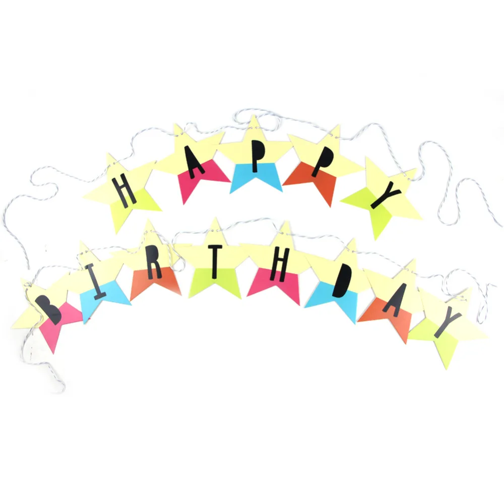 Радуга С Днем Рождения звезда бумага Гирлянда из фигурок для детей Подвесные