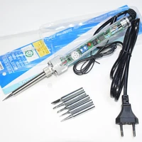 eu plug 220v 60w 907 adjustable adjustable constant temperature lead free internal heating electric soldering iron 5pcs tip