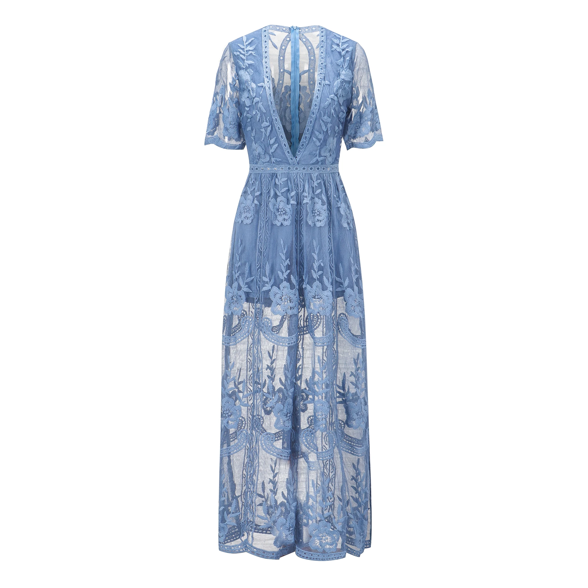 Женское кружевное платье с глубоким декольте коротким рукавом цветочной