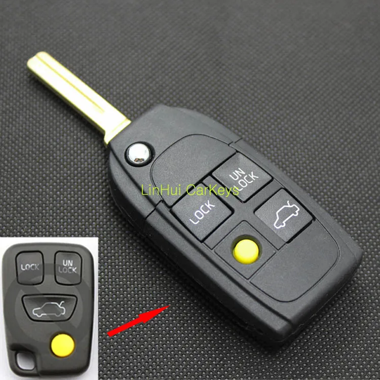 

PINECONE for VOLVO XC90 S80 3+1 Yellow Buttons Uncut Brass Blade Modified Remote Blank ABS Key Shell 1 PC