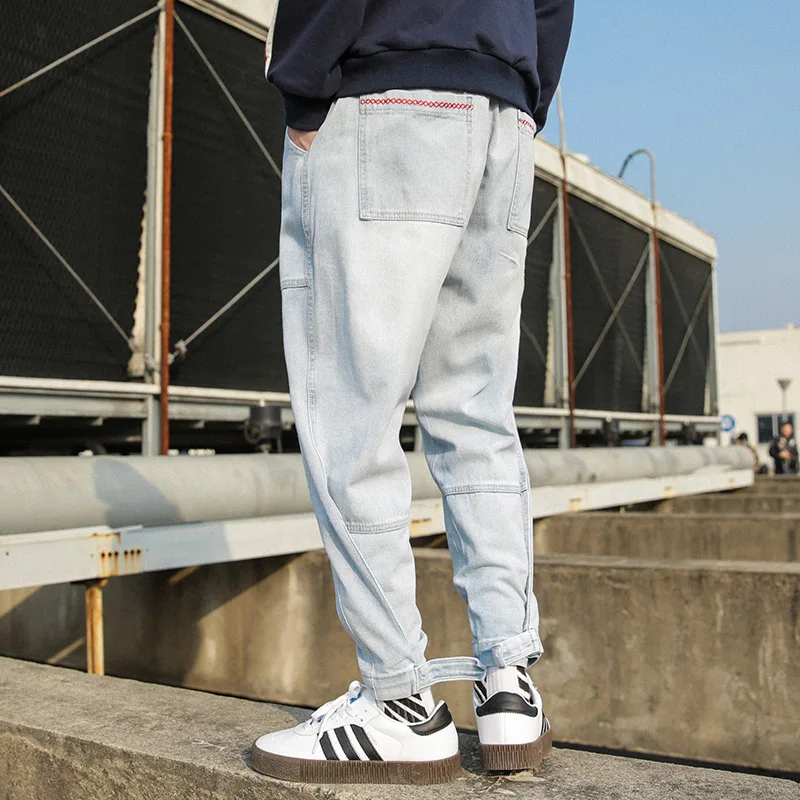New Arrival Vintage Men Casual Harem Jeans High Street Multi Pockets Cargo Pants Fashion Losse Denim Joggers Mens Trousers 5XL | Мужская