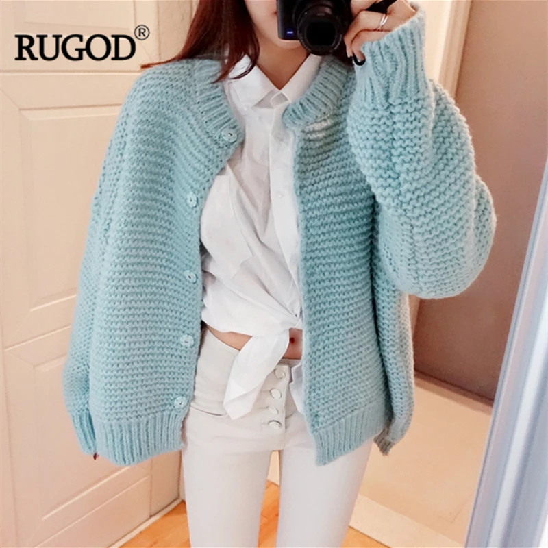 Женский однобортный Кардиган RUGOD однотонный теплый свитер с длинным рукавом
