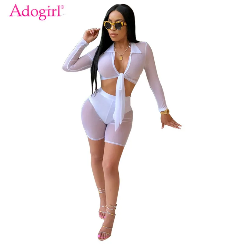Adogirl Прозрачная сетка для женщин сексуальный ночной клуб комплект из двух