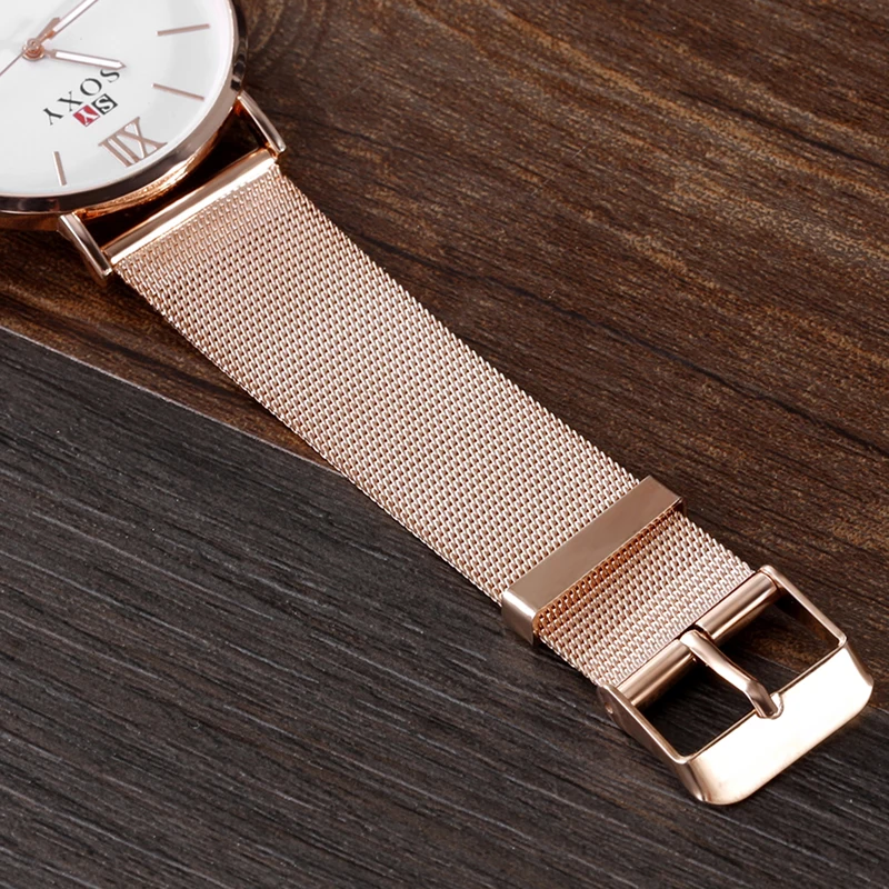 Часы наручные SOXY женские ультратонкие брендовые с сетчатым ремешком цвет