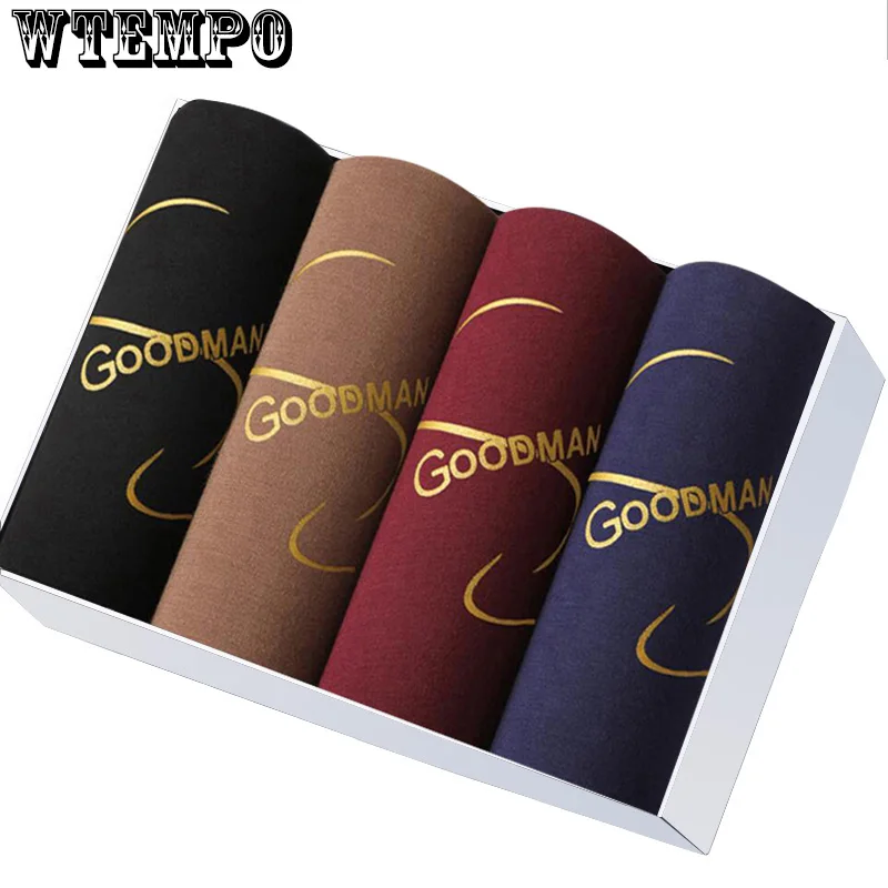 Goodmen Мужское нижнее белье, брендовые боксеры, хлопковые модели дышащих боксеров, мужские новые модные однотонные короткие боксеры сексуальное белье размера плюс 4 шт./лот - Цвет: Goodmen