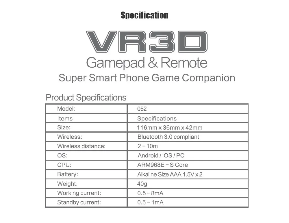 MOCUTE 052 беспроводной пульт дистанционного управления Bluetooth 3,0 игровой коврик для Android VR 3D коробка BOBOVR очки