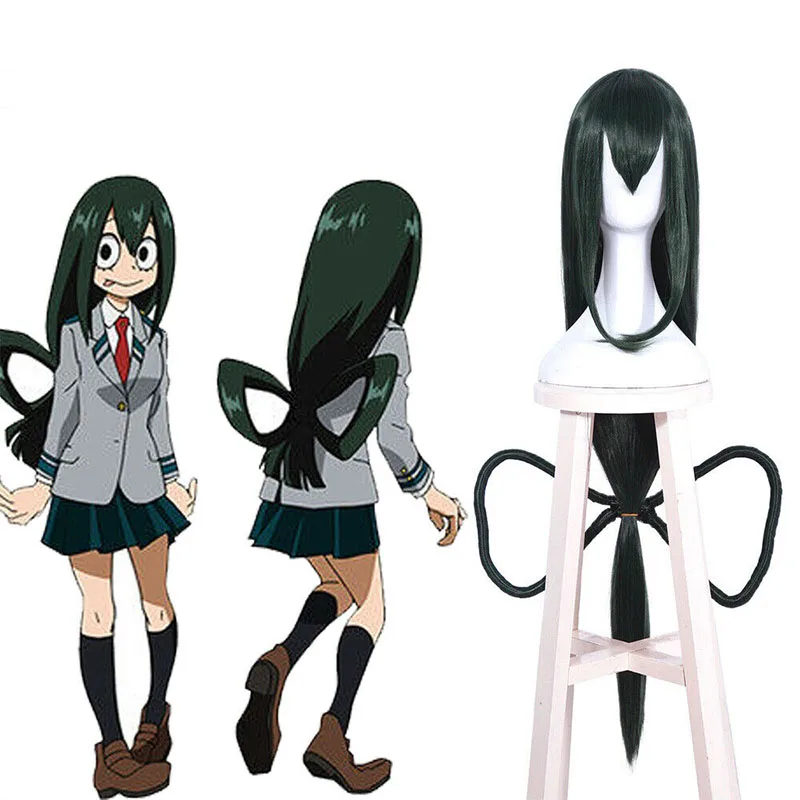Парик для косплея моя геройская Академия Asui Tsuyu длинные прямые волосы с зеленым