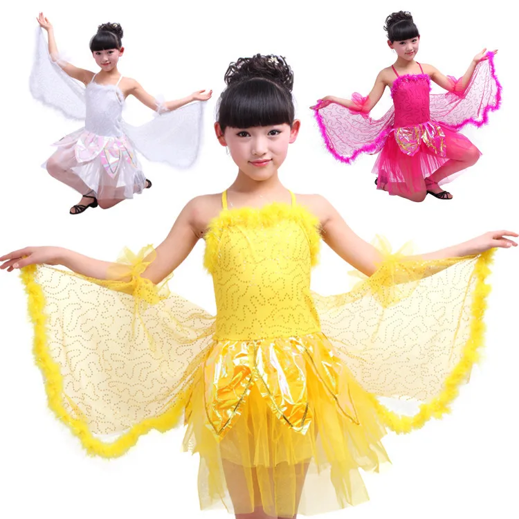 Новинка 2015 года платье для латинских танцев девочек Детские крылья Сальса Самба