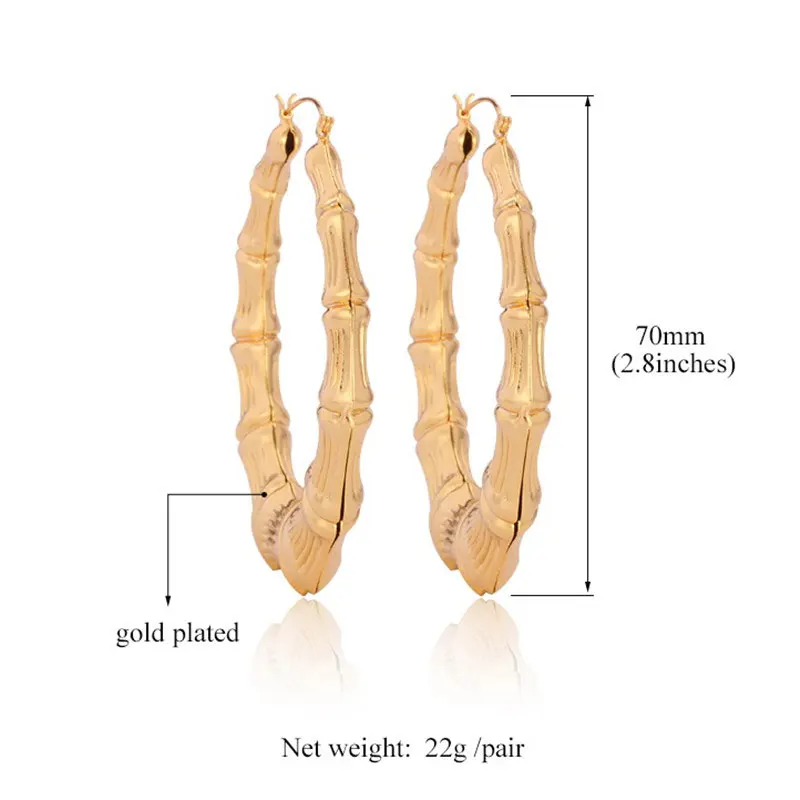 U7 Большой Бамбук Хооп Серьги Позолоченные Ювелирные Изделия Модный Супруг