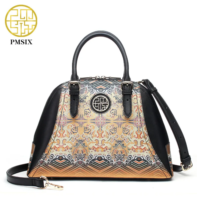 PMSIX сумка в китайском стиле кожаная женская через плечо с золотым принтом модная