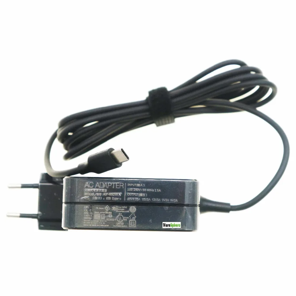 Новый 20V 3.25A 65 Вт USB C Type ноутбук мобильный телефон адаптеры питания зарядное