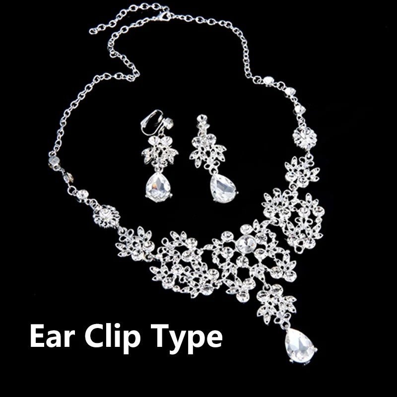 White Ear Clip Свадебное украшенное ожерелье набор красные кристаллы стразы ожерелье s красный свадебный комплект ювелирных изделий белые серьги манжеты клип на серьги XL005 - Окраска металла: White Ear Clip