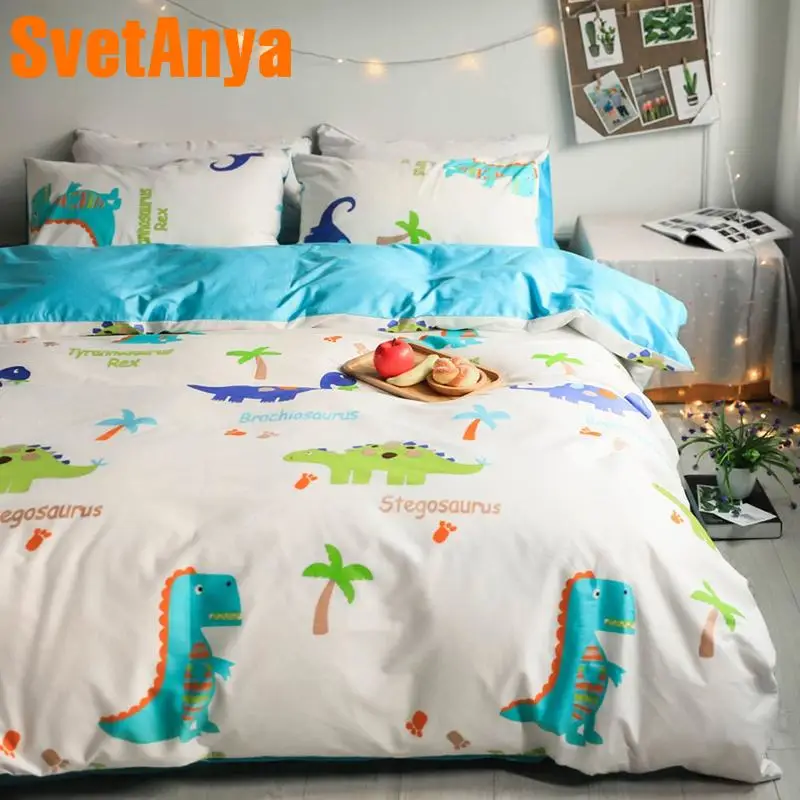 Svetanya Dinosaur Cartoon Bedding Set(flat Sheet Pillowcase Comforter Cover) Cotton Bedlinen Single Queen Full Double Size