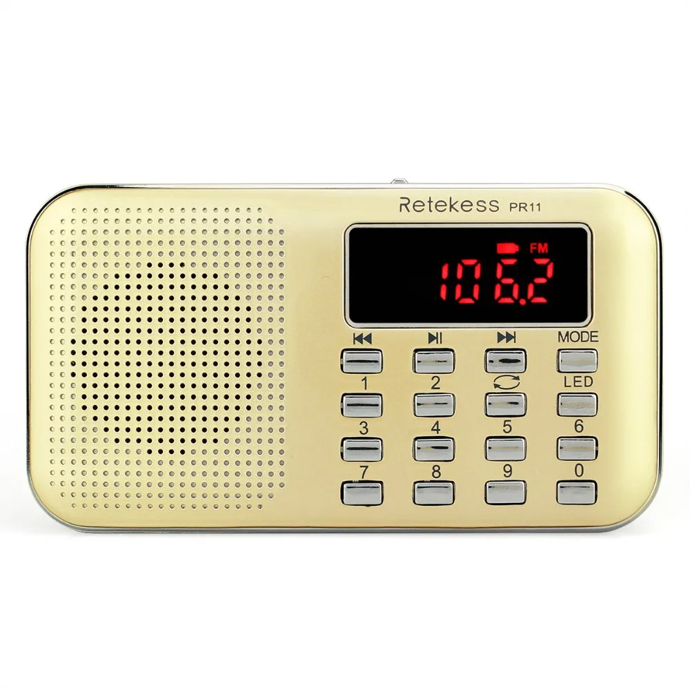 RETEKESS PR11 мини портативное радио Цифровая настройка FM/AM Музыкальный плеер фонарик