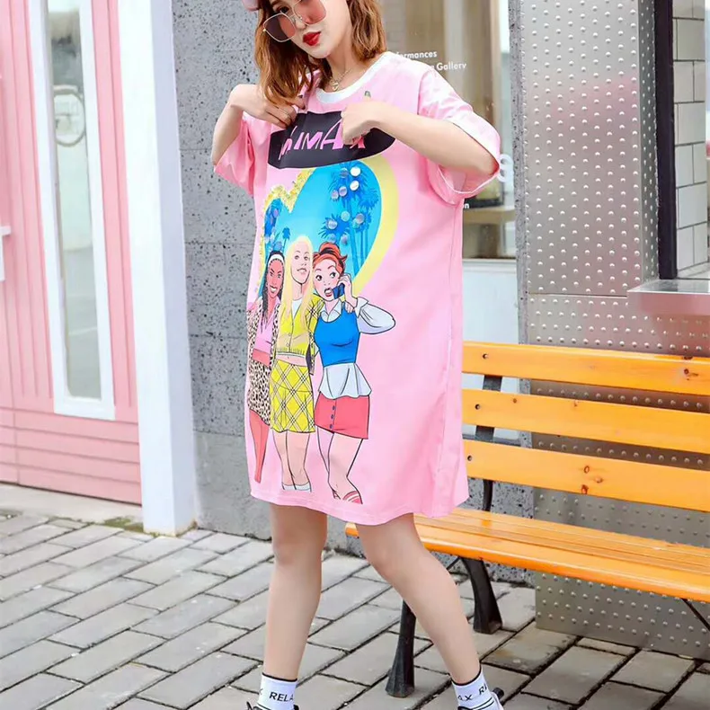 Thailand Tide brand 2019 summer new street fashion people beauty print sequins long short-sleeved t-shirt female | Женская одежда