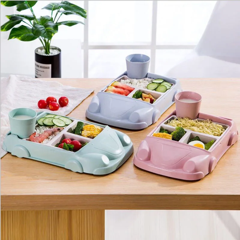 GZZT чашка для кормления малыша тарелка посуда мультипликационная форма автомобиля чаша набор Ланч-бокс для детей младенческой рисовой кормления тарелка посуда