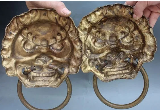 YM 316 8 &quotКитайский дракон из латуни Fu Foo Dog Lion Head Mask Door Knocker Pair | Дом и сад