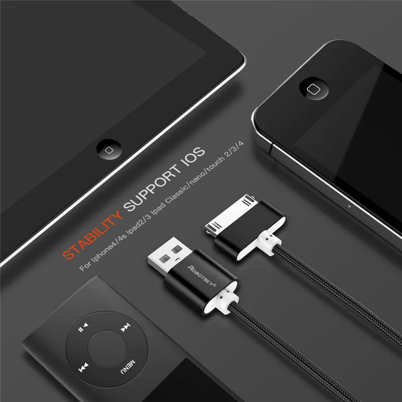 USB кабель для iphone 30 Pin нейлоновая оплетка быстрое зарядное устройство кабель для передачи данных для iphone 4 4s ipad 2 3 iPod Nano itouch