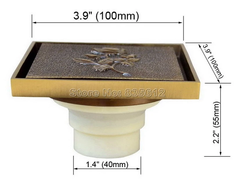 

Antique Brass Flower Carved Art Drain Bathroom Shower Waste Drainer Whr012
