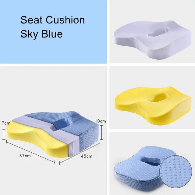 sky blue Нескользящая подушка на сиденье из пены с эффектом памяти для поддержки спины автомобиля, подушка для облегчения боли в хвостовой кости, подушка на кресло-коляску, офисное кресло - Цвет: sky blue