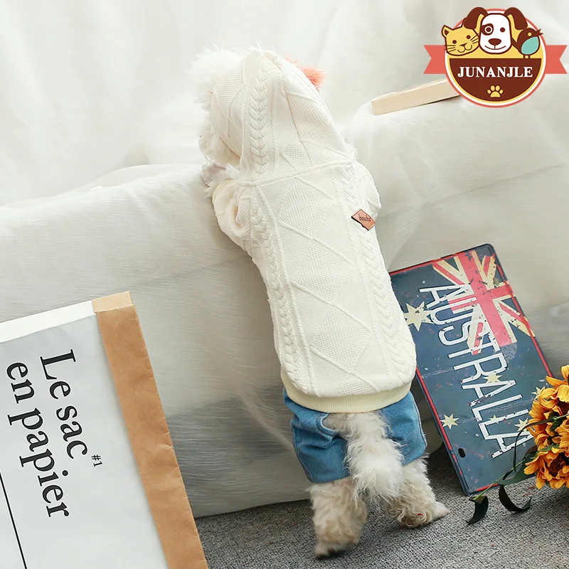 Теплая одежда для собак свитер с капюшоном футболка куртка щенка кошки пальто