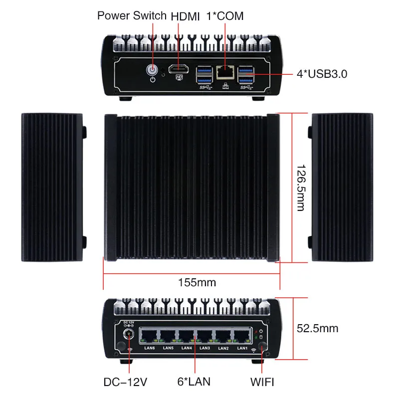 Yanling Pfsense безвентиляторный мини ПК x86 core i3 7100u celeron 3865u 6 * Intel Lans DDR4 linux брандмауэр