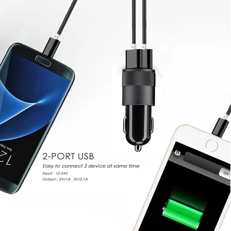 SUPTEC 2.4A устройство для автомобиля с двумя портами USB зарядное со светодиодным