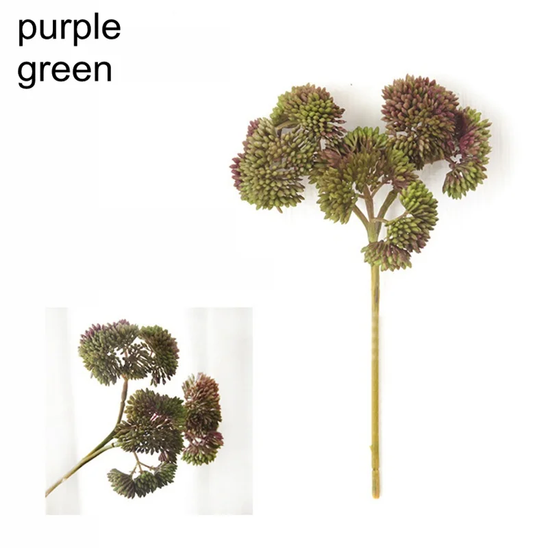 Purple green 5 бутонов, пластиковые искусственные суккулентные цветы, букет, свадебные, домашние, вечерние, для украшения стола, Поддельные Дешевые растения в горшках - Цвет: Purple green