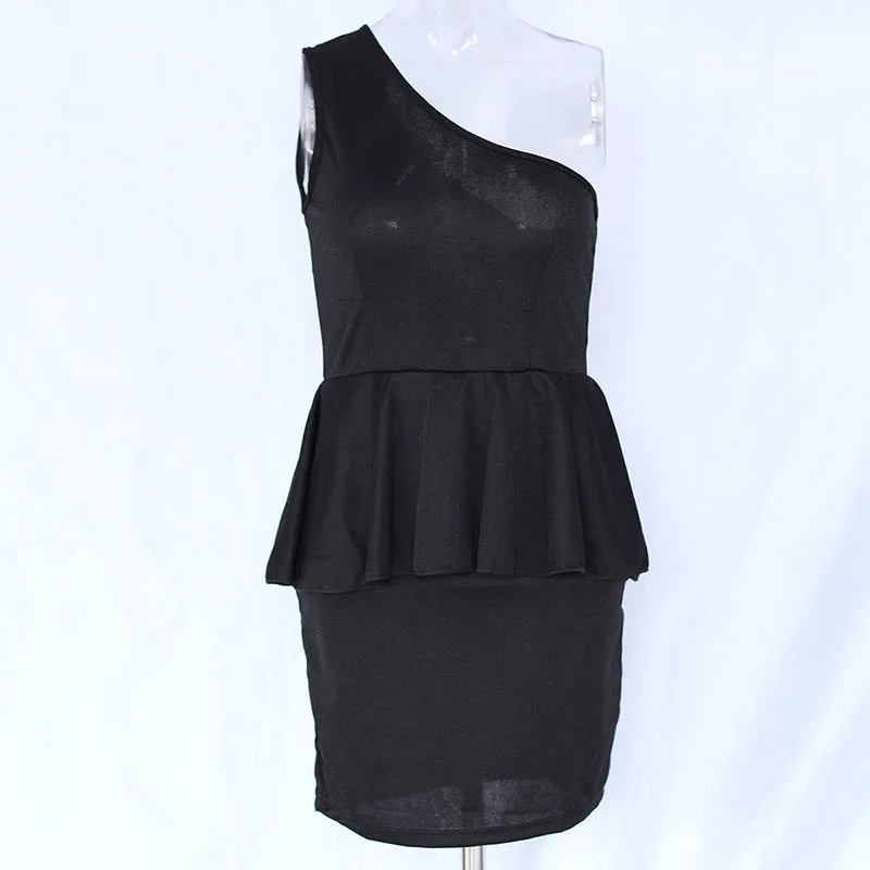 Винтажное Короткое мини платье с оборками на одно плечо 2017 модное женское