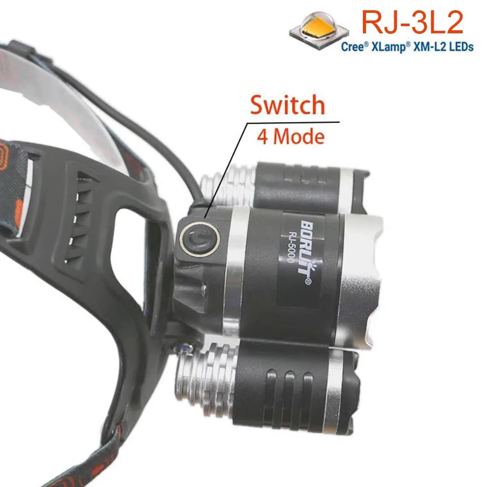 Светодиодная фара RJ3L2 3 лампы L2 зарядка по USB 18650 4 режима лм|led headlight|head lamp18650 head lamp |