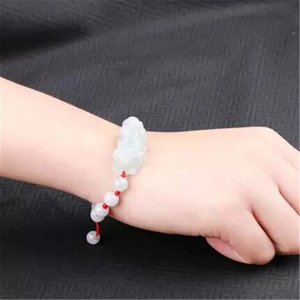 

AAA Natural Burma Jadeite Pea Green Ice Feitsui Pixiu Charm Bracelet Lucky Red Rope for Fashion Men Women Gift+free certificate