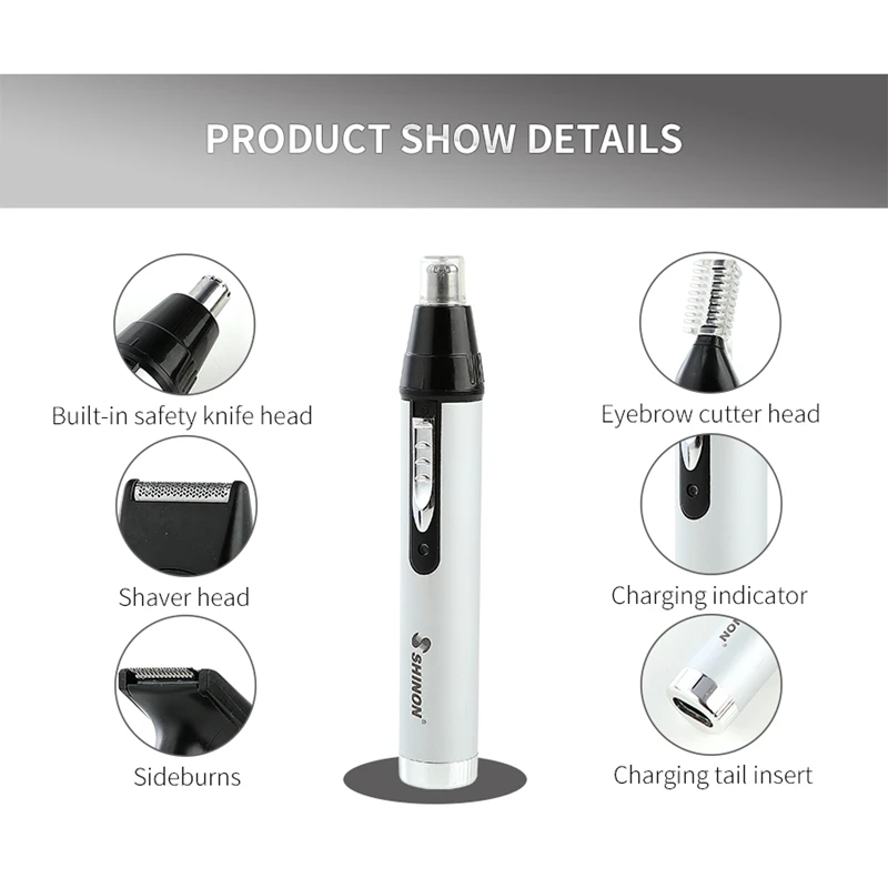 Shinon Nose Hair Trimmer 4 In 1 Usb Electric Facial Ear Clippers Stainless Steel Blades Clipper Eu Plug | Бытовая техника