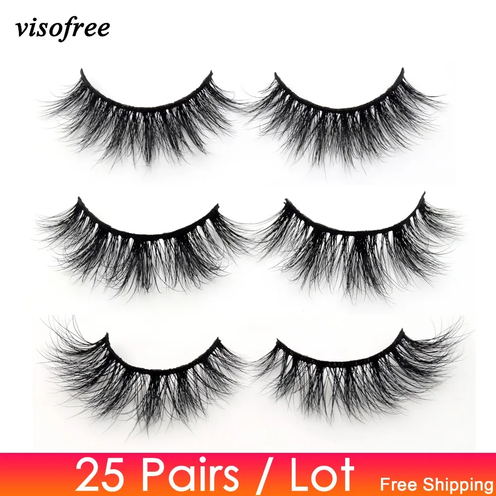 

Visofree 25 pairs/lot Mink Lashes 3D Mink Eyelashes Cruelty free Lashes Handmade Reusable Natural Eyelashes Makeup False Lashes