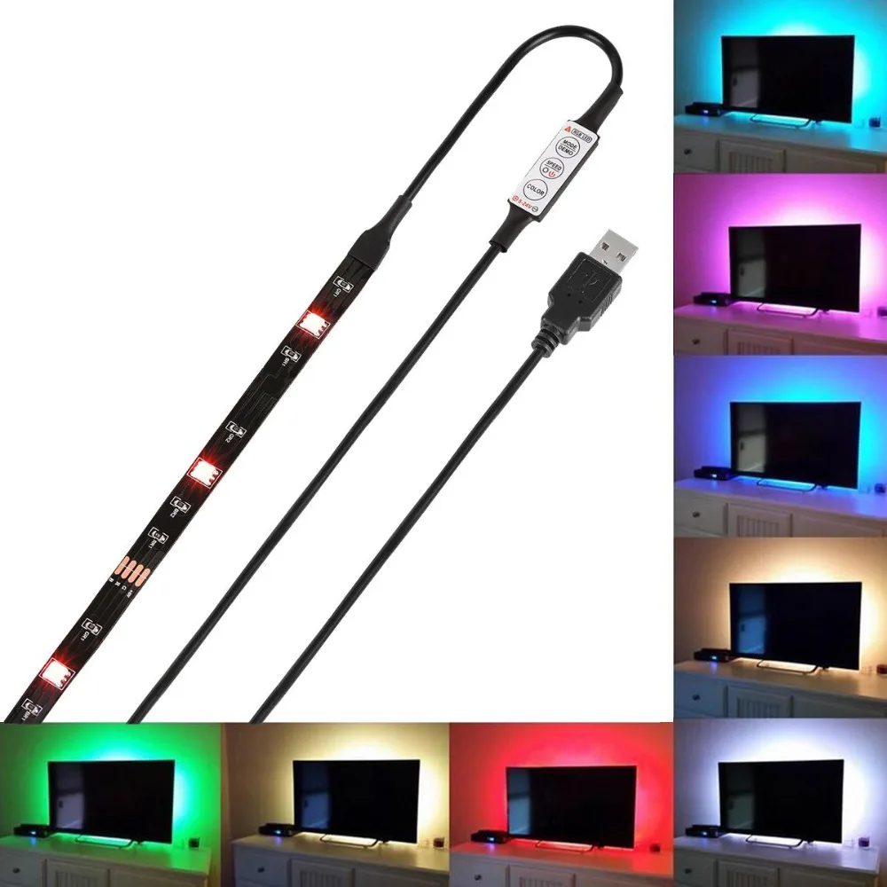 WIXURE USB Светодиодные ленты Light 100 см Водонепроницаемый 5050 мульти Цвет изменение ТВ
