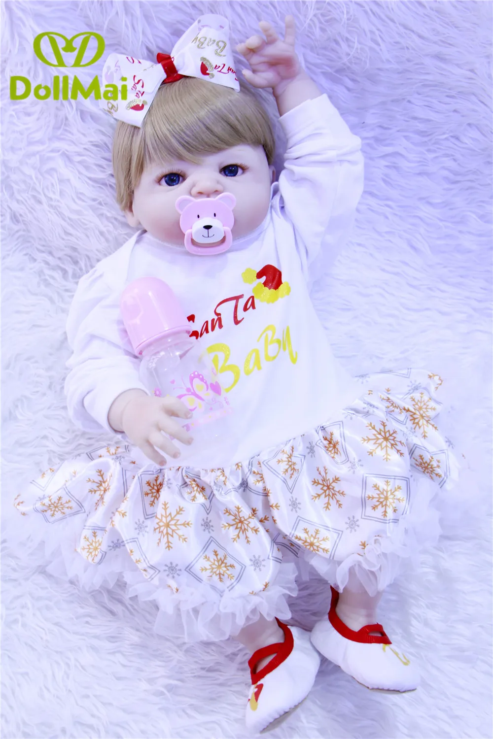 Кукла Reborn baby 57 см блонд волосы bebes reborn силиконовая для всего тела детей | Игрушки и