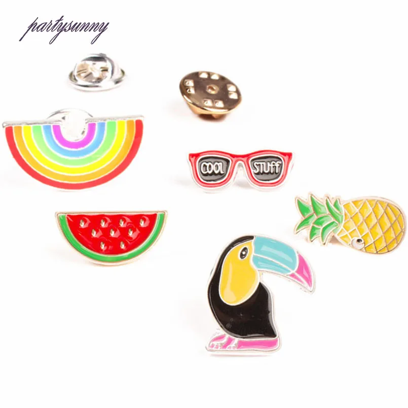 PY 5 шт./компл. разноцветной эмалью Булавки знак Радуга арбуз eapple дятел Kawaii значок