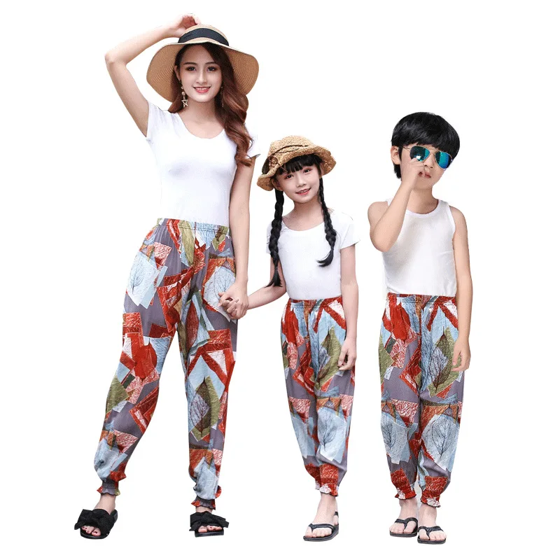 Летние одинаковые платья для мамы и дочери Одежда Шаровары с цветочным принтом