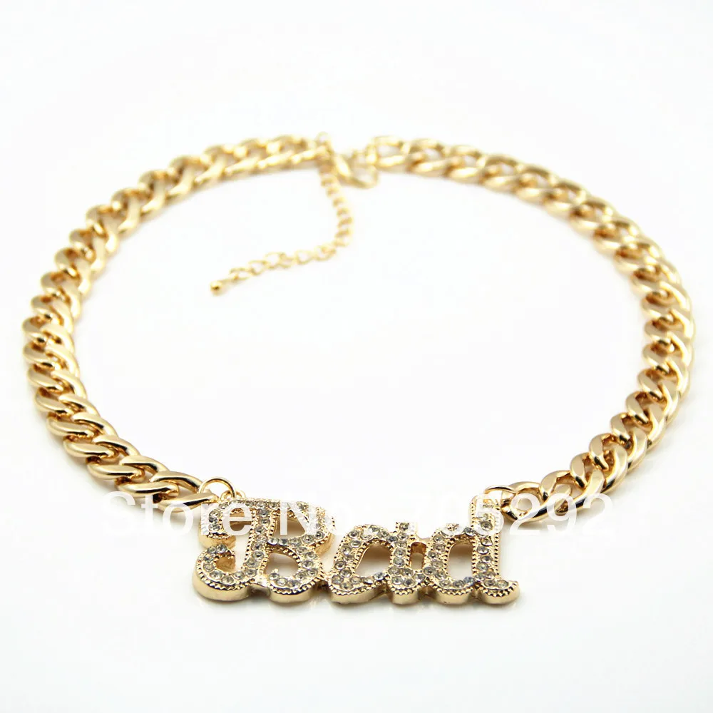 Новинка Лидер продаж винтажное золотое ожерелье с кристаллами и надписью модное