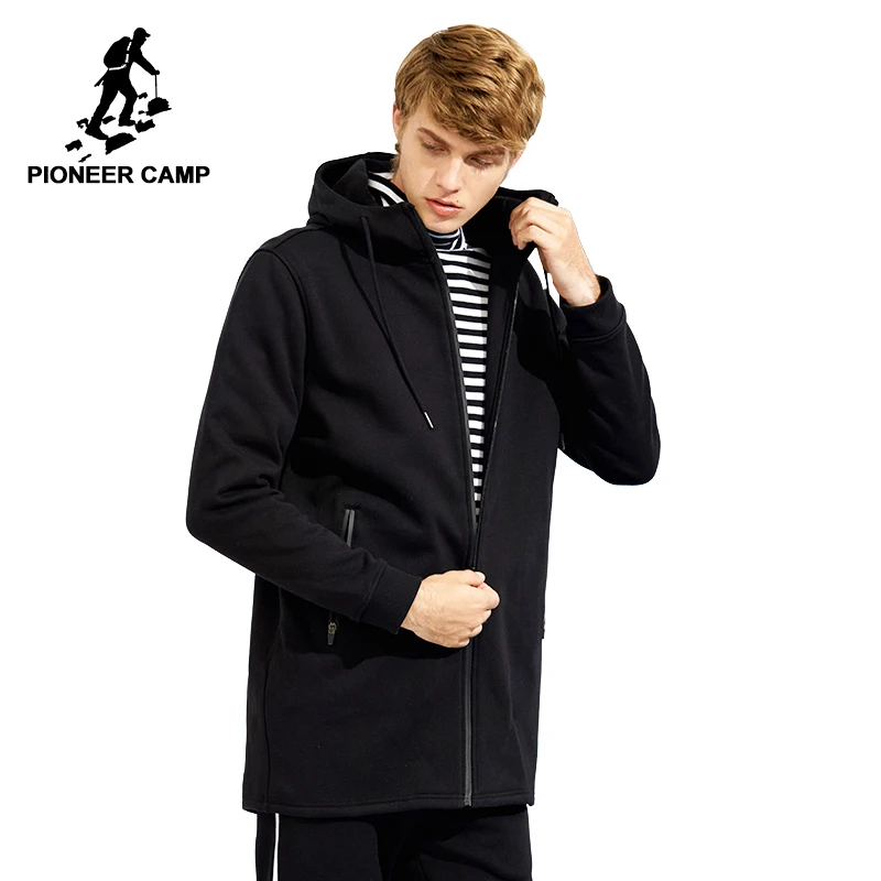 Мужское пальто Pioneer Camp черное с капюшоном 100% хлопок | Мужская одежда