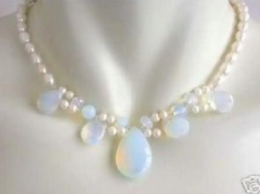 

free shupping Blue Fire Opal and Fresh Water Pearl Cluster Necklace