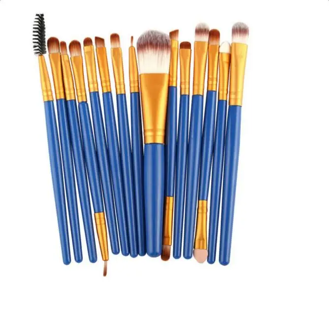 blue gold 15pcs 15 шт/6 шт кисти для макияжа синтетические кисти для макияжа Набор инструментов Набор Профессиональная Косметика - Handle Color: blue gold 15pcs