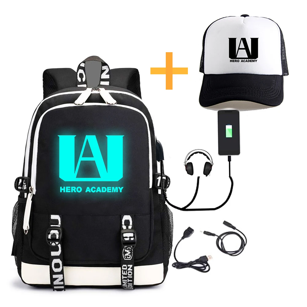 

Boku no hero Academia Backpack Luminous Cosplay My hero Academia Backpack USB Charging Port Unisex Travel Laptop Backpack