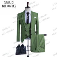2019 latest coat pant designs shiny mint green double breasted vest formal prom suit slim fit tuxedo 3 piece mens wedding suits