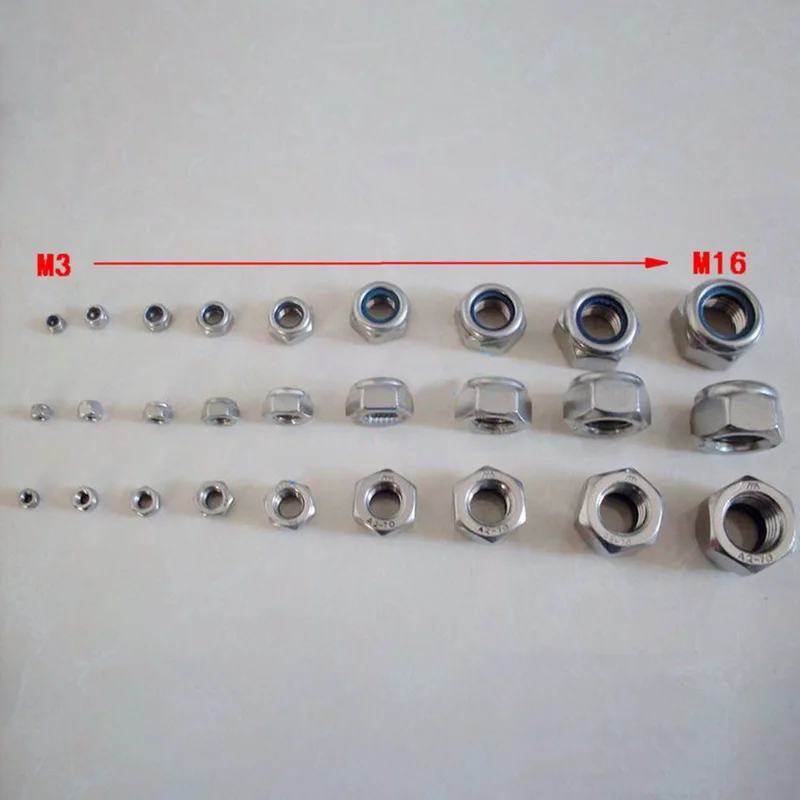 50 шт. M3/M4/M5/M6/M8 304 шестигранные гайки из нержавеющей стали нейлоновые вставные с