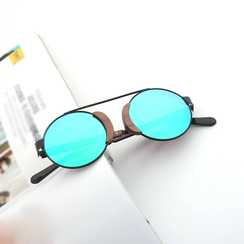 green lens BerWer дизайн деревянные круглые солнцезащитные очки для Для мужчин и Для женщин прямую доставку(с крышкой) солнцезащитных очков Чехол - Цвет линз: green lens