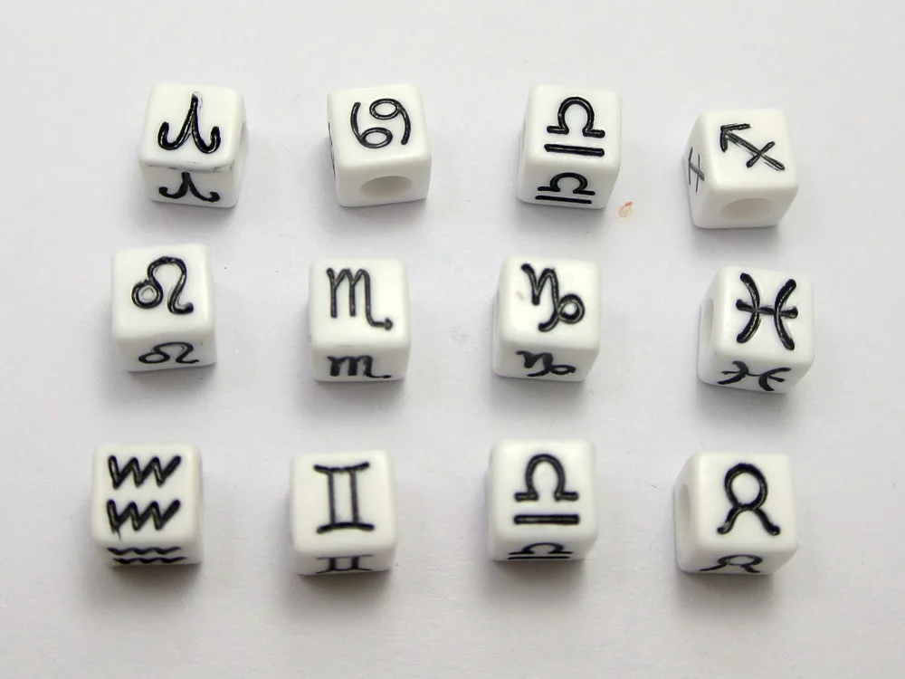 250 Ассорти белых 12 гороскопов акриловые кубические бусины пони 7x7 мм | Украшения и