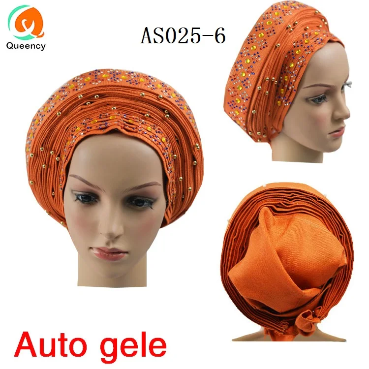AS025 Queency Asooke дизайн африканские женские свадебные Авто геле уже сделанные головы обернуть разноцветные бусы и камни DHL